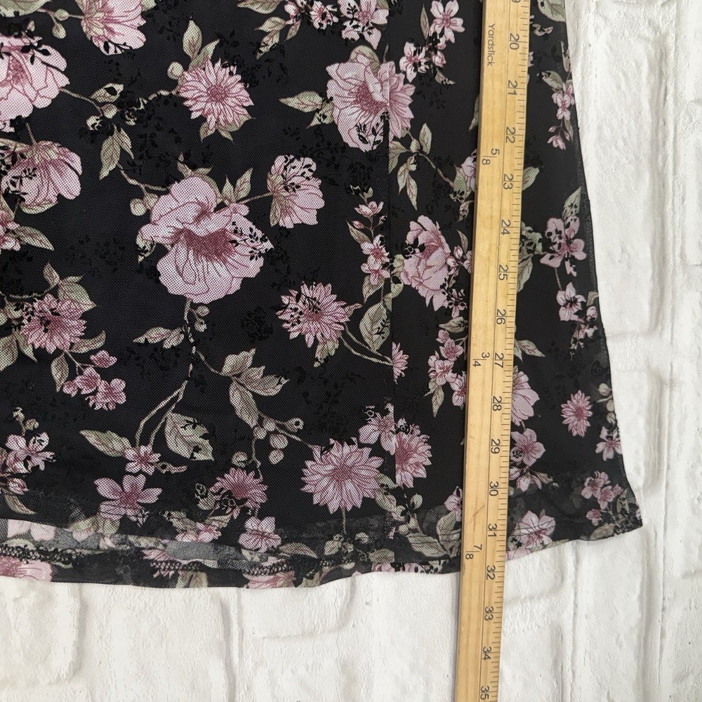 Planet Heart Y2K Black Floral Babydoll Slip Dress Sz Small Romantic Velvet Trim - Picture 14 of 15